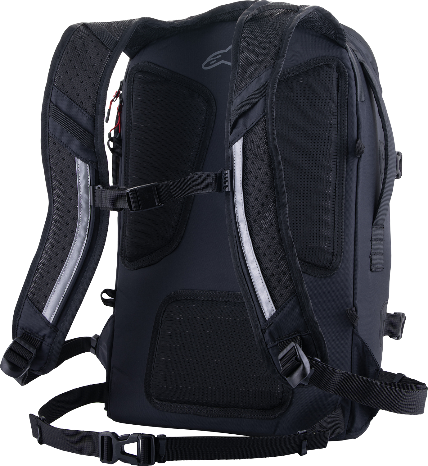 Alpinestars AMP-7 Backpack in black with multiple compartments and adjustable straps, designed for durability and style.