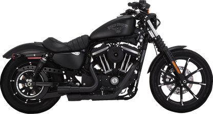 VANCE & HINES Mini Grenades 2-Into-2 exhaust system with black finish installed on motorcycle engine.