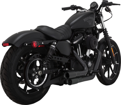VANCE & HINES Mini Grenades 2-Into-2 exhaust system with black finish for motorcycle, featuring dual chrome exhaust tips.