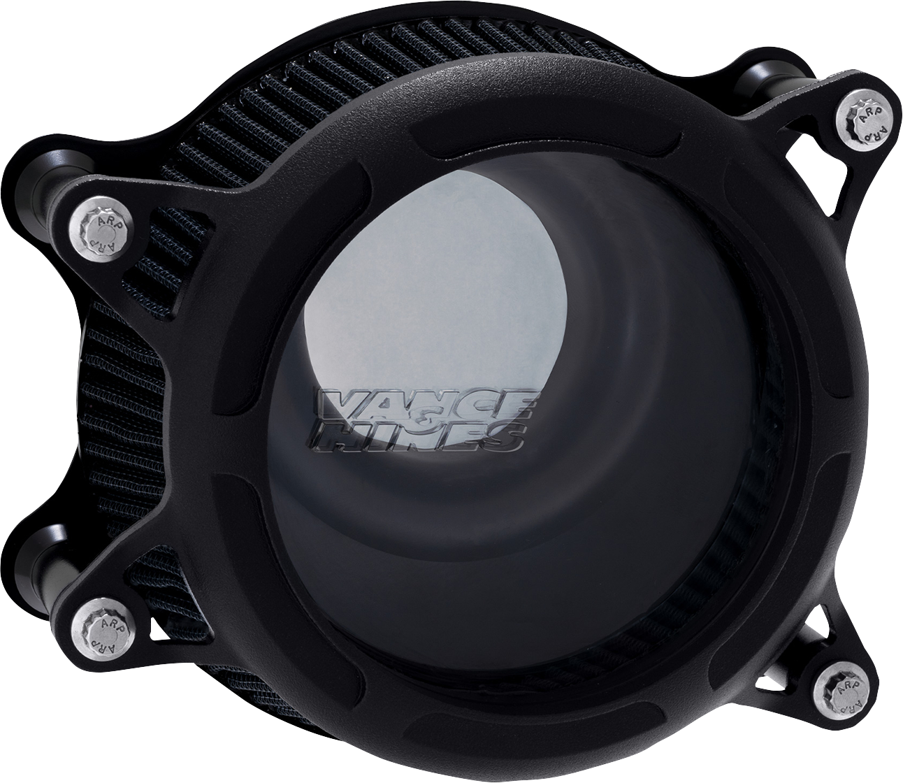 Vance & Hines VO2 Insight Air Intake Kit in black wrinkle finish for motorcycle engines, showcasing the sleek, streamlined design.