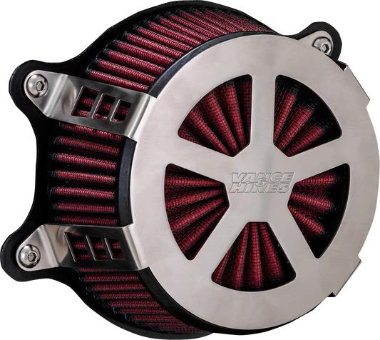 Vance & Hines VO2 Radiant V air intake kit in brushed metal finish for motorcycle engines.