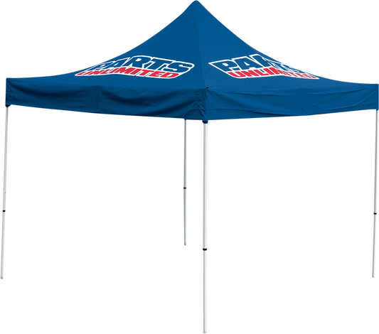 Parts Unlimited 4030-0062 canopy top for 10x10 shade canopy, shown covering the frame in a vibrant outdoor setting.
