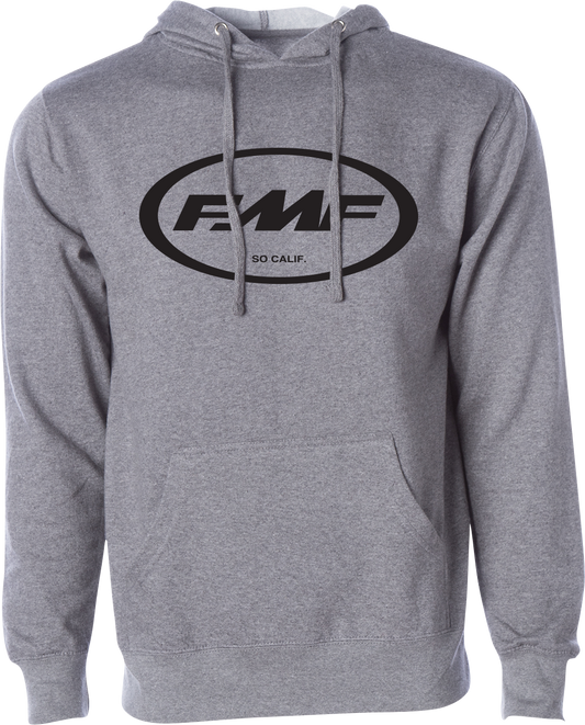 FMF Factory Classic Don Pullover fleece hoodie in gunmetal heather, medium, soft fabric, casual style, front kangaroo pocket.