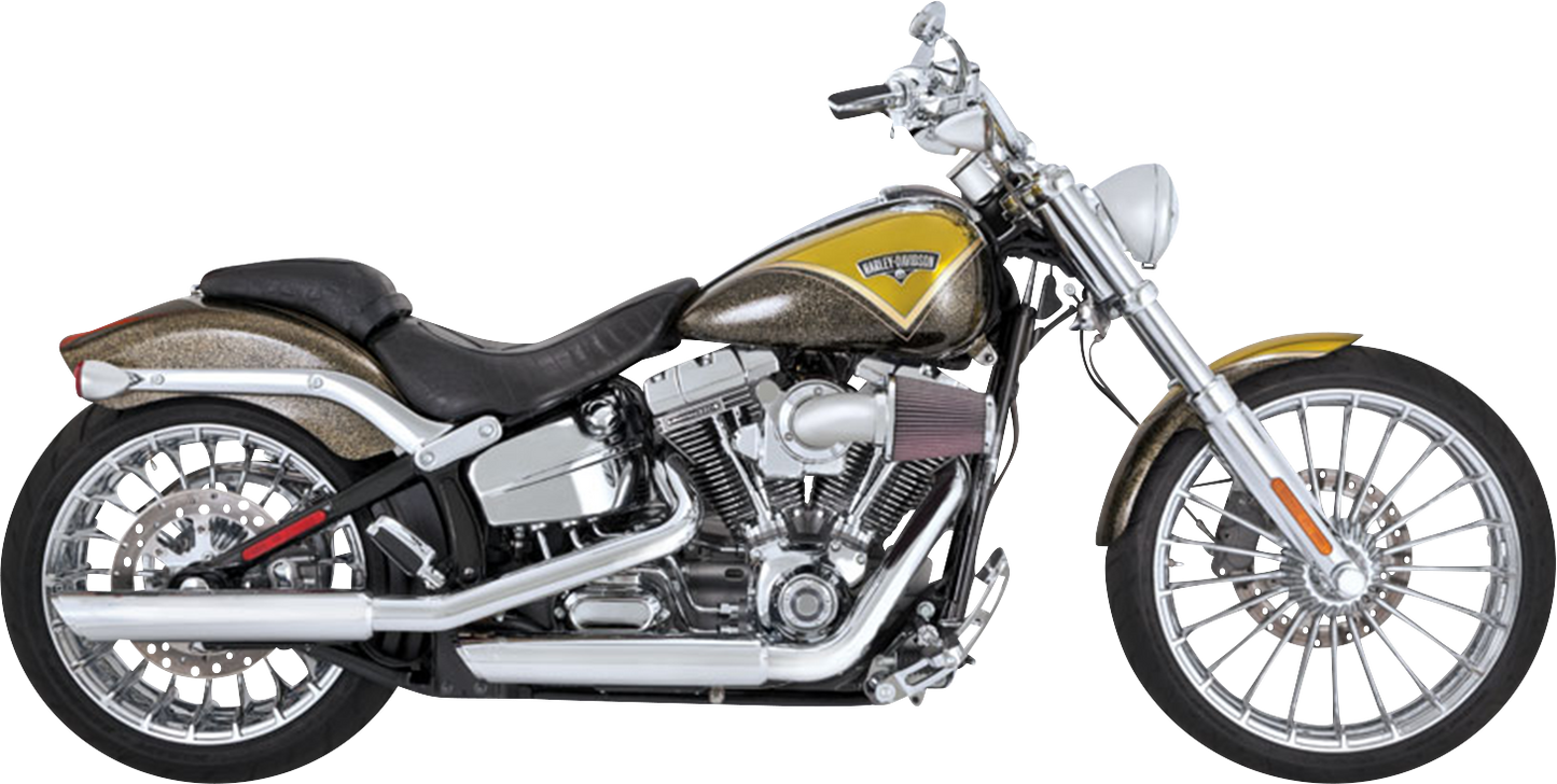 Chrome Vance & Hines 3-inch Twin Slash Slip-On Muffler for motorcycle, showcasing the shiny, twin slash design.