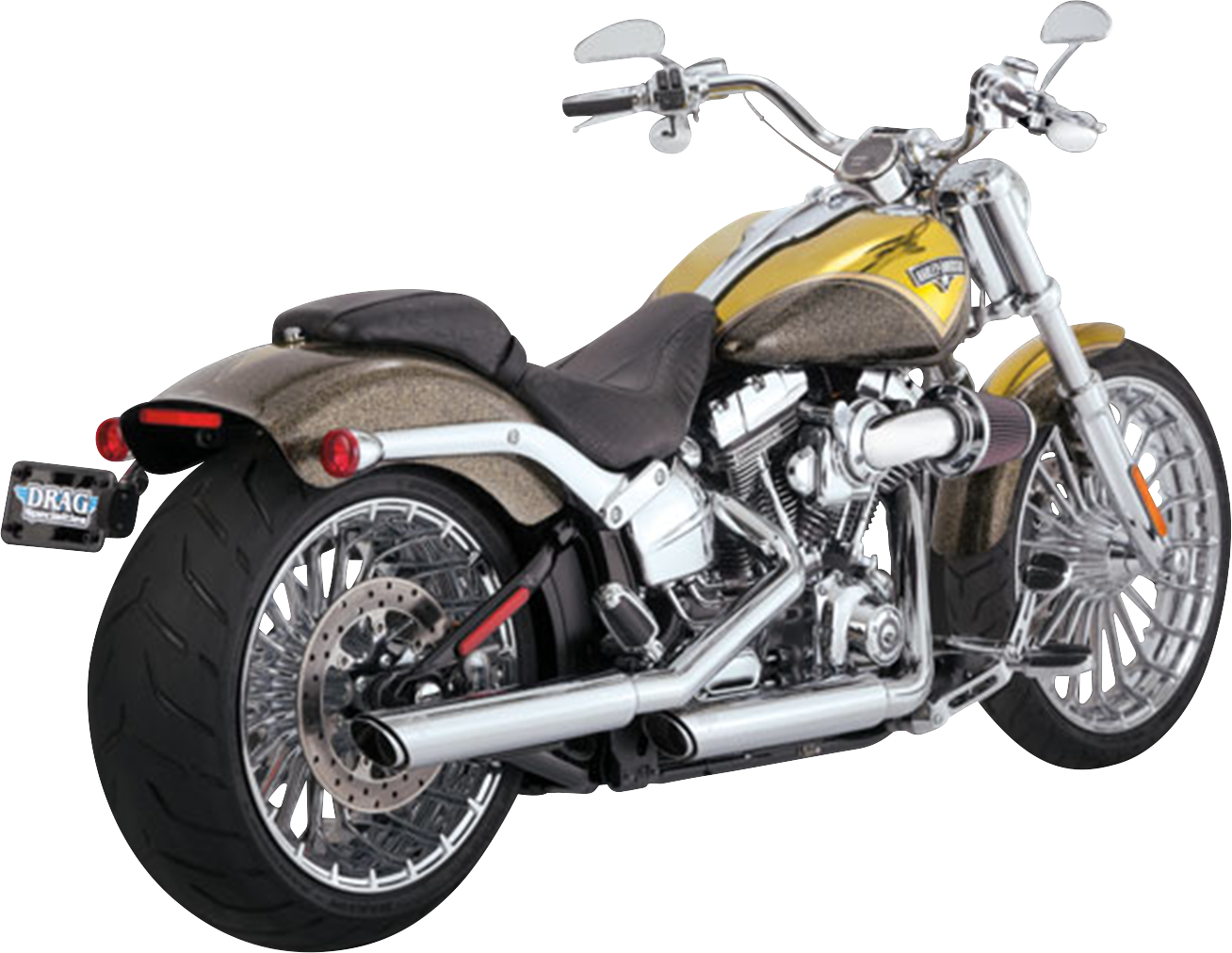 Chrome Vance & Hines 3-inch Twin Slash Slip-On Muffler for motorcycle with polished chrome finish