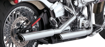 Chrome Vance & Hines 3-inch Twin Slash Slip-On Muffler for motorcycle, featuring dual slash-cut exhaust tips.