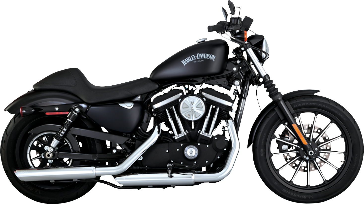 Chrome Vance & Hines 3-inch Twin Slash Slip-On Muffler for motorcycle, showcasing the polished chrome finish and twin slash design.