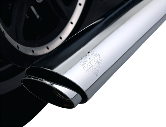 Chrome Vance & Hines 3-inch Twin Slash Slip-On muffler for motorcycle, featuring a sleek, polished exhaust design.