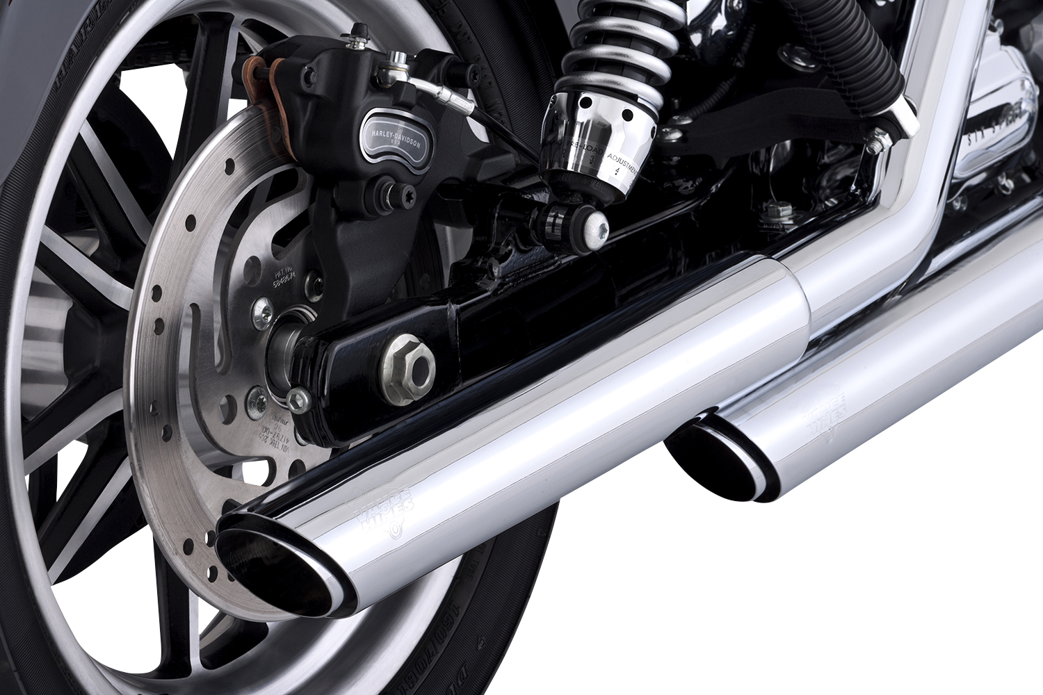 Chrome Vance & Hines 16337 3-Inch Twin Slash Slip-On Muffler for motorcycle exhaust system.