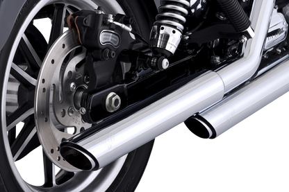 Chrome Vance & Hines 16337 3-Inch Twin Slash Slip-On Muffler for motorcycle exhaust system.
