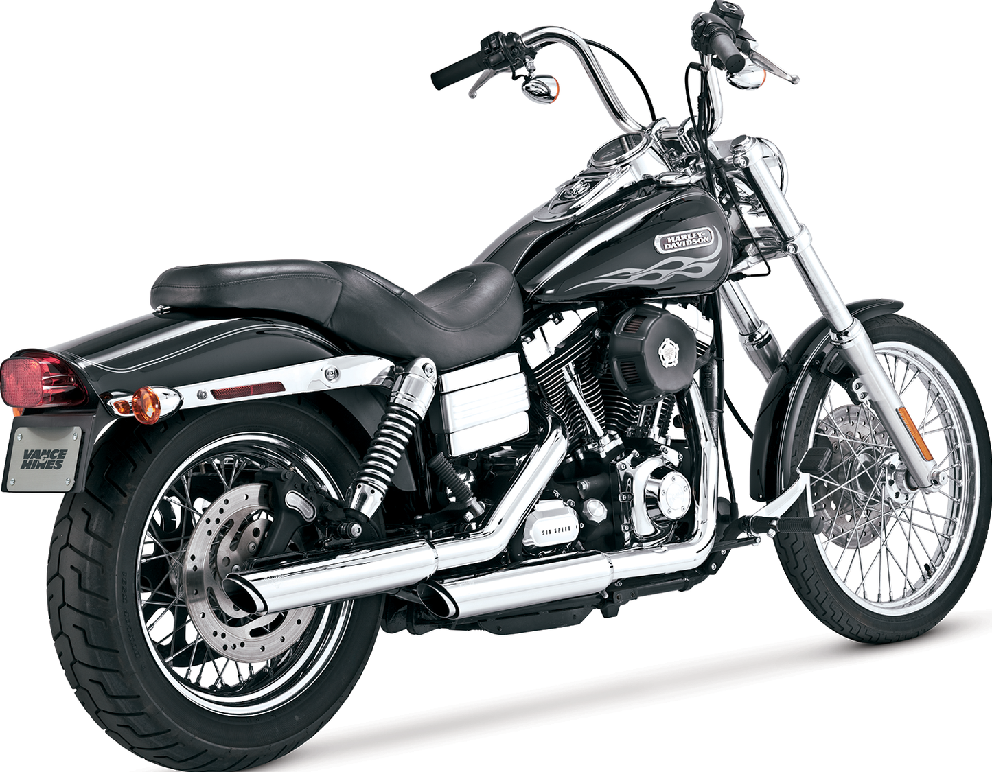 Chrome Vance & Hines 16337 3-Inch Twin Slash Slip-On Muffler for motorcycle exhaust system.