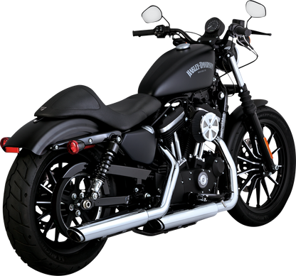 Chrome Vance & Hines 3-inch Twin Slash Slip-On muffler for motorcycle exhaust system, featuring a sleek, polished chrome finish.