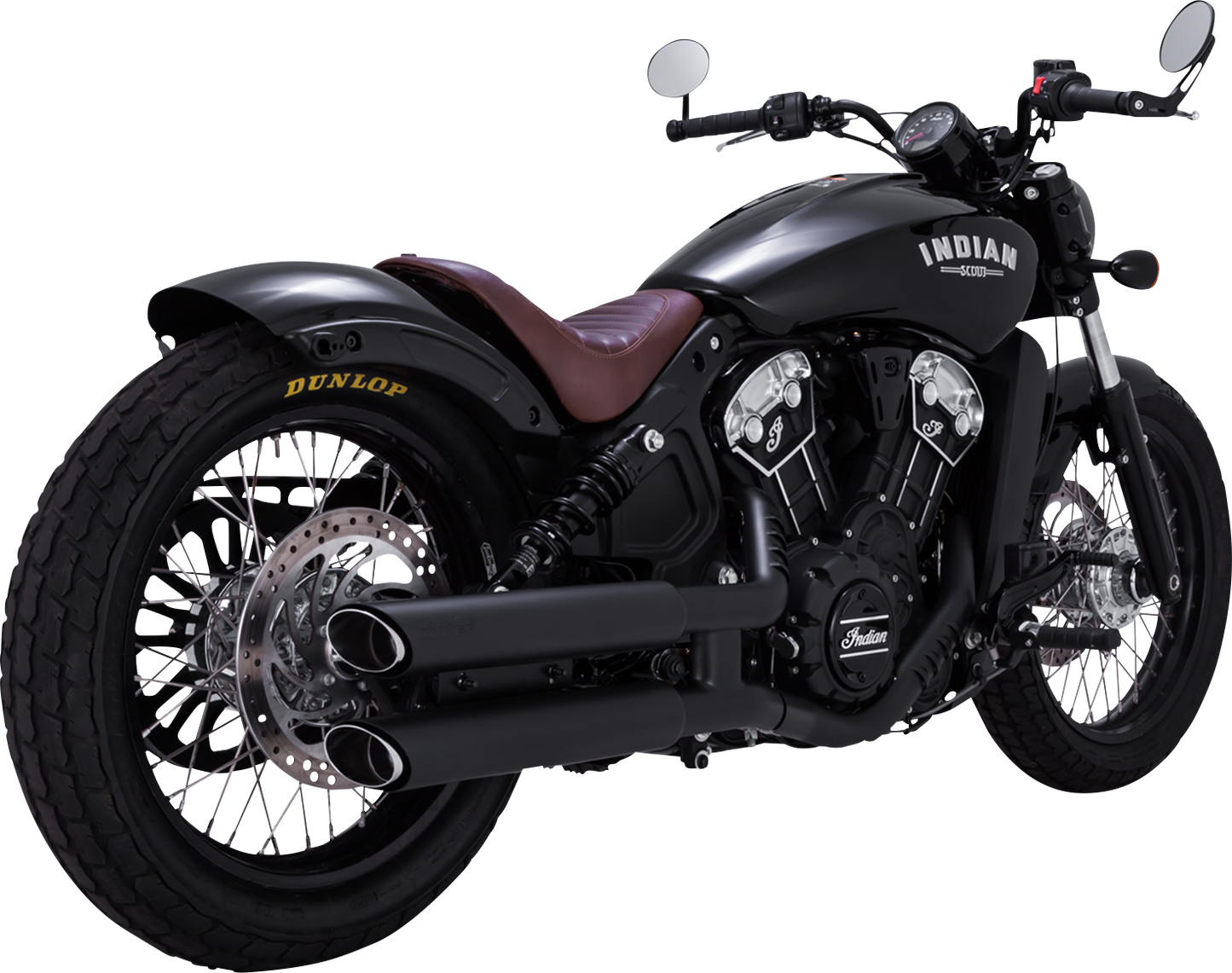 Vance & Hines 3-inch Twin Slash Slip-On Mufflers in black with PCX technology for Harley Davidson motorcycles.