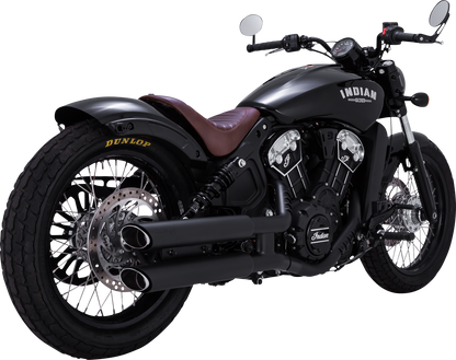 Vance & Hines 3-inch Twin Slash Slip-On Mufflers in black with PCX technology for Harley Davidson motorcycles.