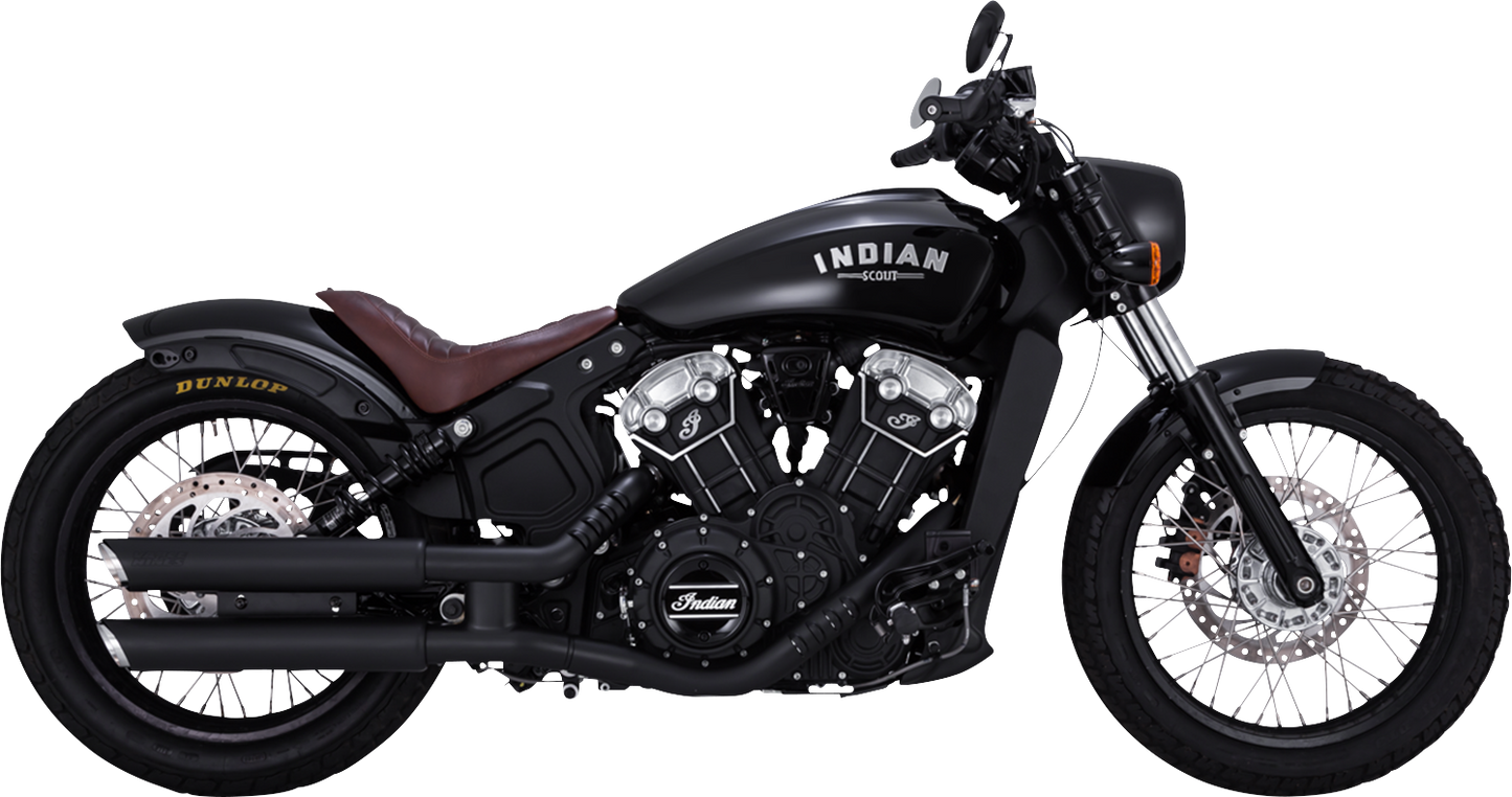VANCE & HINES 3-inch Twin Slash Slip-On Mufflers in black with PCX technology for Harley Davidson motorcycles.