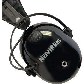 Bill's Exhausts NAVATLAS over-the-head stereo VOX headset in black, showing padded ear cups and adjustable headband.