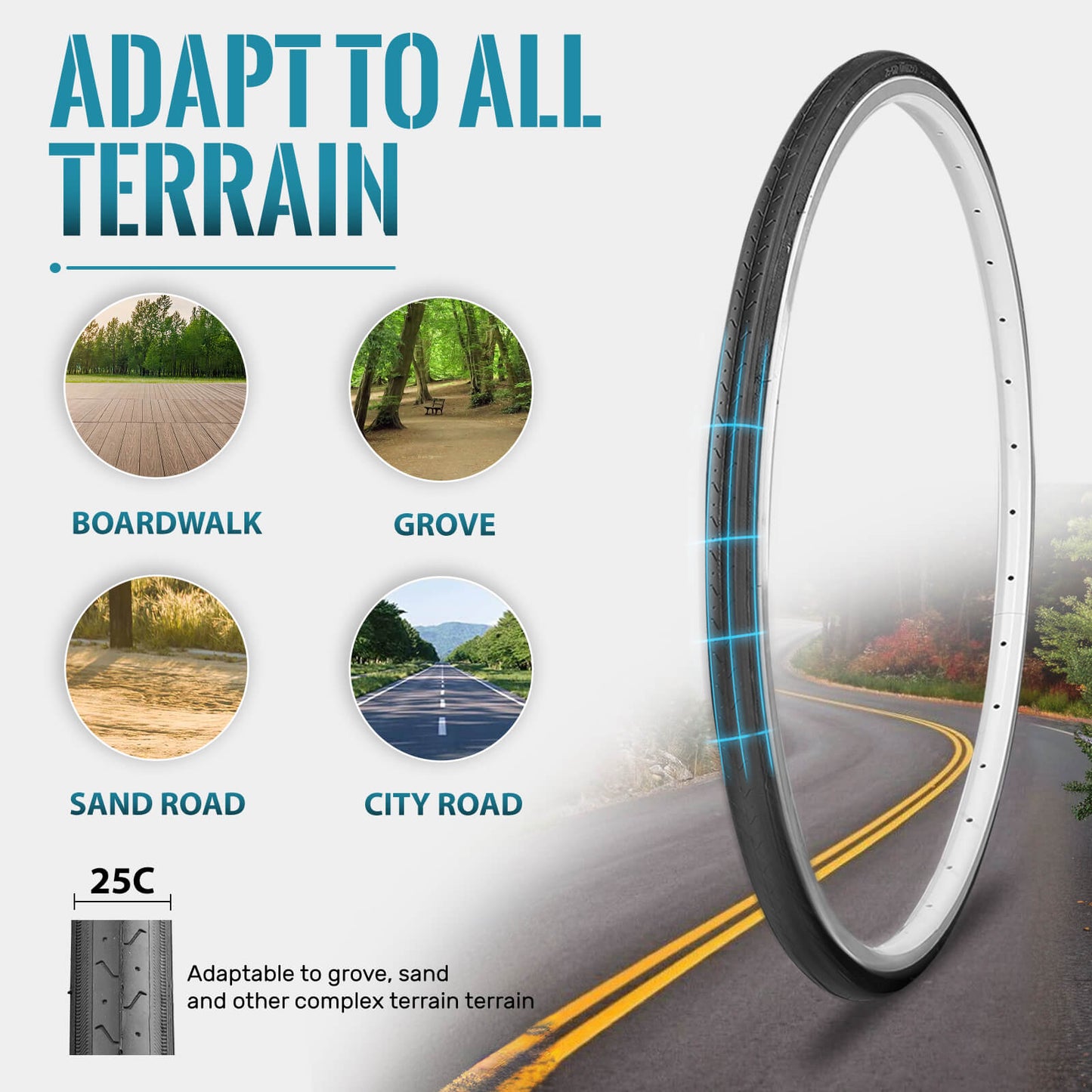 Hycline MoGan 700x25C bicycle tire with black rubber tread and sidewall, suitable for road cycling.