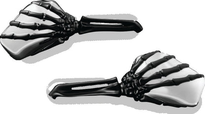 Kuryakyn Skeleton Hand motorcycle mirrors in black and chrome with detailed skeleton hand design, part 1764.