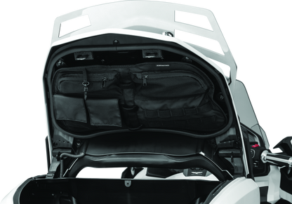 Kuryakyn trunk lid organizer installed on 2018-2023 Honda Gold Wing Tour motorcycle, with compartments for storage.