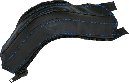 Bill's Exhausts SHOW CHROME blue stitch engine grab handle cover with sleek design and textured surface for improved grip.