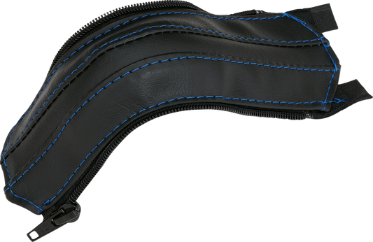 Bill's Exhausts SHOW CHROME blue stitch engine grab handle cover with sleek design and textured surface for improved grip.