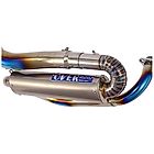 Over Racing titanium exhaust for Honda Monkey 125 and DAX 125, showing the spiral full exhaust pipe with sleek metal finish.