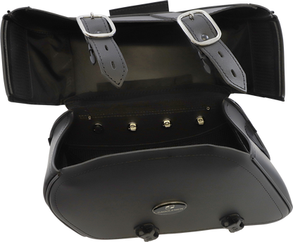 Bill's Exhausts SADDLEMEN Drifter Slant Saddlebags large 3501-0319 for motorcycle seats, shown mounted on bike.