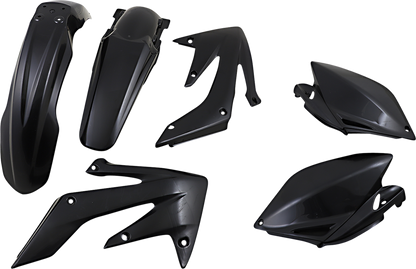 A black Acerbis standard replacement body kit for motorcycles, showing front and side view with smooth, durable plastic panels.