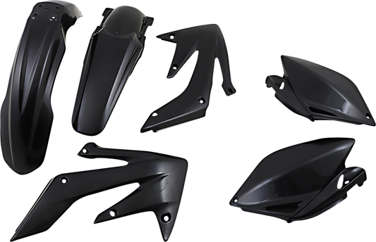 A black Acerbis standard replacement body kit for motorcycles, showing front and side view with smooth, durable plastic panels.