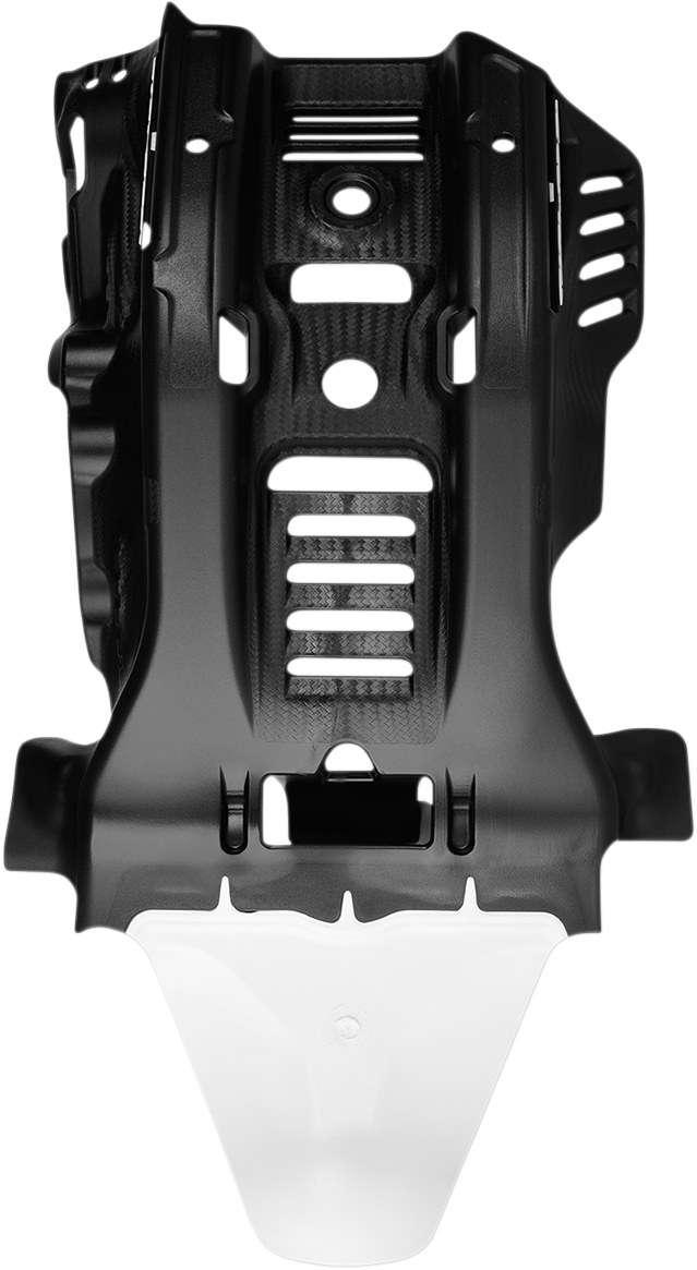 ACERBIS large black and white skid plate for Gas Gas and Husqvarna off-road motorcycles, mounted on the bike's body.