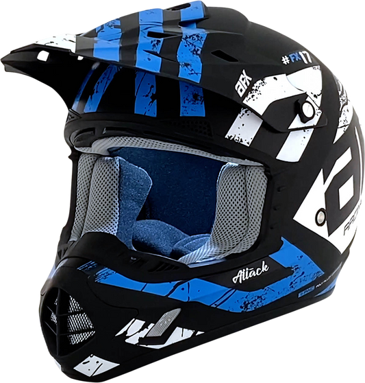 Bill's Exhausts AFX FX-17 Attack helmet in matte black and blue, 3XL size, featuring sleek design and ventilation details.