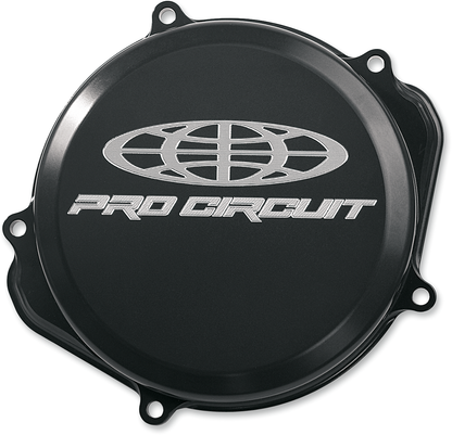 Pro Circuit clutch cover for Kawasaki and Suzuki motorcycles, durable metal clutch cover with branding and bolt mounting details.