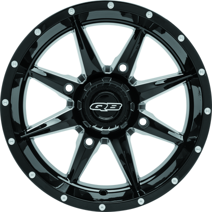 QuadBoss Slicer 14x7 PowerSports wheel with black center caps, showcasing durable off-road alloy wheel design