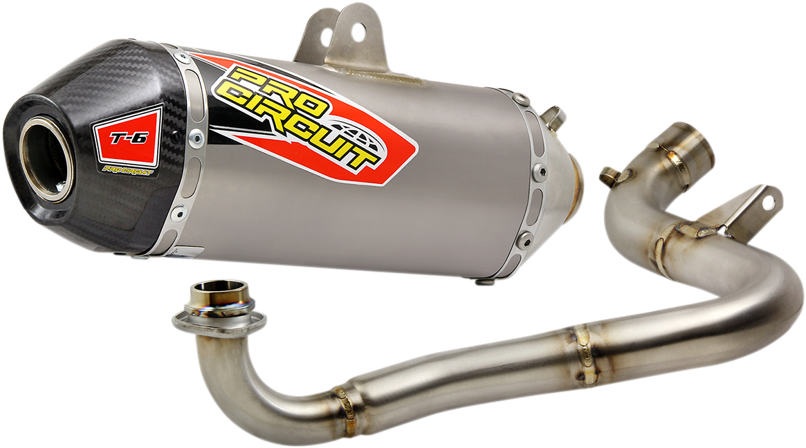 Pro Circuit T-6 Titanium Exhaust System for enhanced performance, featuring sleek titanium piping and durable construction.