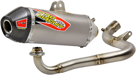 Pro Circuit T-6 Titanium Exhaust System for enhanced performance, featuring sleek titanium piping and durable construction.