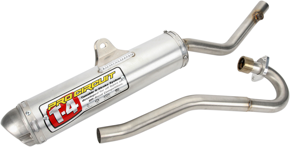 Pro Circuit T-4 exhaust system for off-road and racing vehicles, showing the stainless steel muffler and pipe assembly.