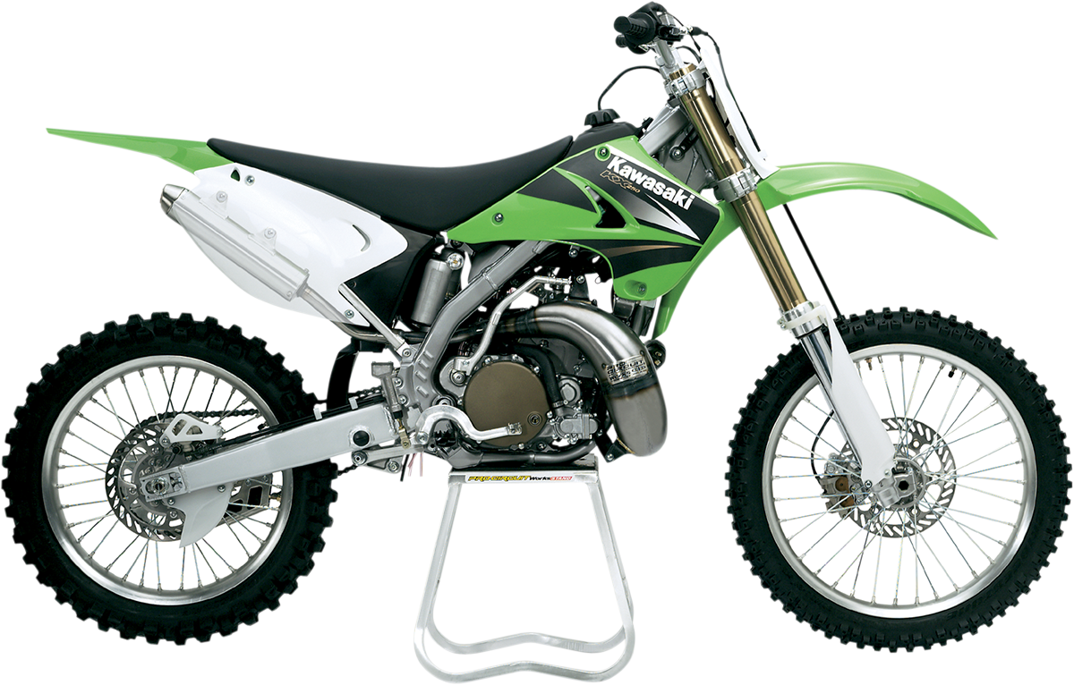 Pro Circuit Works Pipe motorcycle exhaust with bare metal finish, high-performance design for dirt bikes and motocross riding.