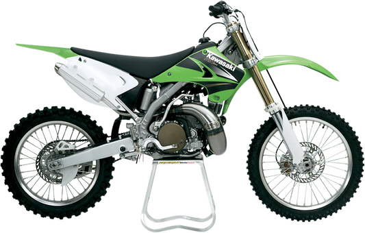 Pro Circuit Works Pipe motorcycle exhaust with bare metal finish, high-performance design for dirt bikes and motocross riding.