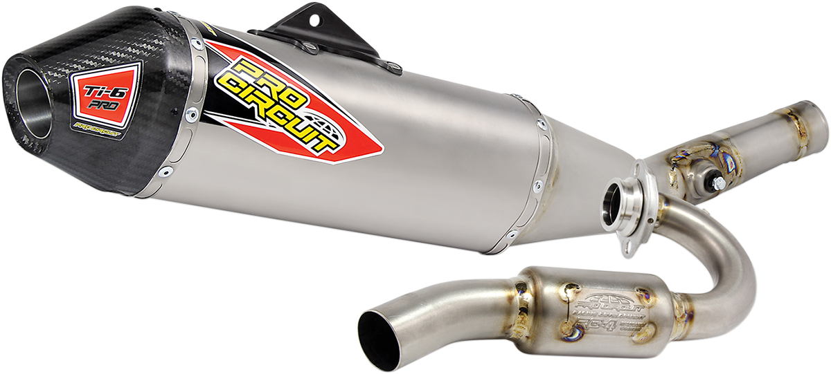 Pro Circuit Ti-6 Pro Exhaust System for AMA Supercross and Motocross bikes, showcasing the titanium construction and sleek design.