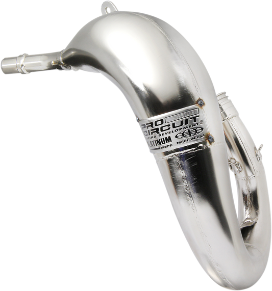 Pro Circuit Platinum head pipe 0851665 for motorcycle exhaust, showcasing its durable construction and polished metal finish.