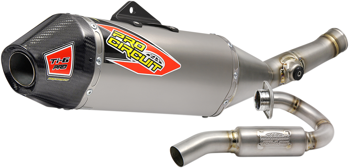 Pro Circuit Ti-6 Pro Exhaust System for AMA Supercross and Motocross, showcasing the lightweight titanium design and polished finish.
