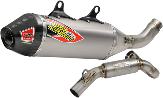 Pro Circuit Ti-6 Pro Exhaust System for AMA Supercross and Motocross bikes, showing the lightweight titanium construction and polished finish.
