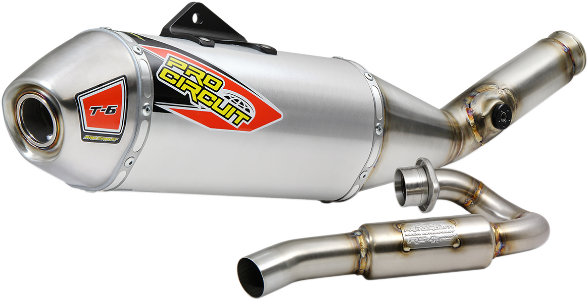 Pro Circuit T-6 stainless steel exhaust system for off-road and closed course riding, shown in the image.