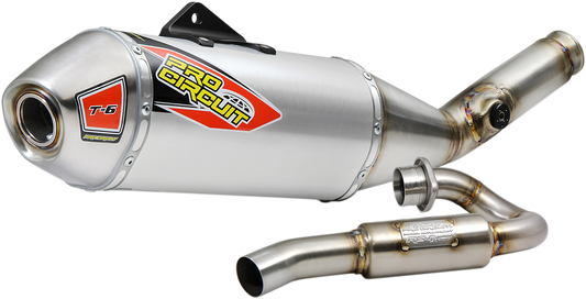 Pro Circuit T-6 stainless steel exhaust system for off-road and closed course riding, shown in the image.