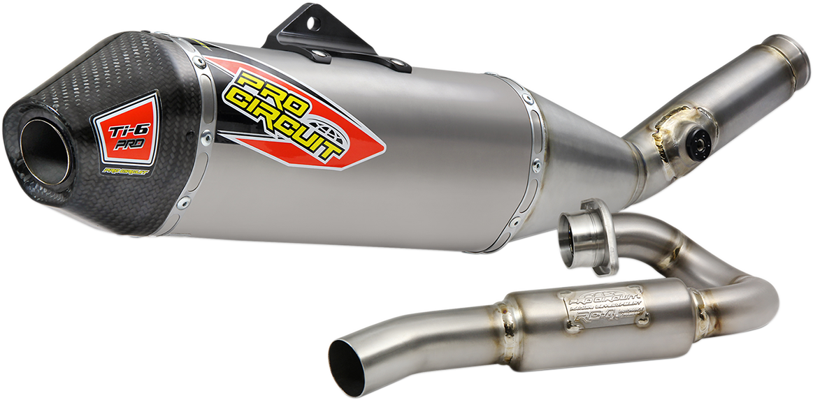 Pro Circuit Ti-6 Pro exhaust system for AMA Supercross and Motocross, lightweight titanium construction with polished finish.