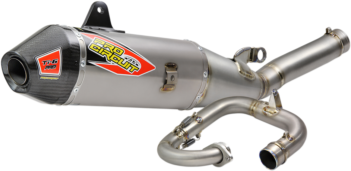 Pro Circuit Ti-6 Pro exhaust system for AMA Supercross and Motocross bikes, featuring a lightweight titanium design.