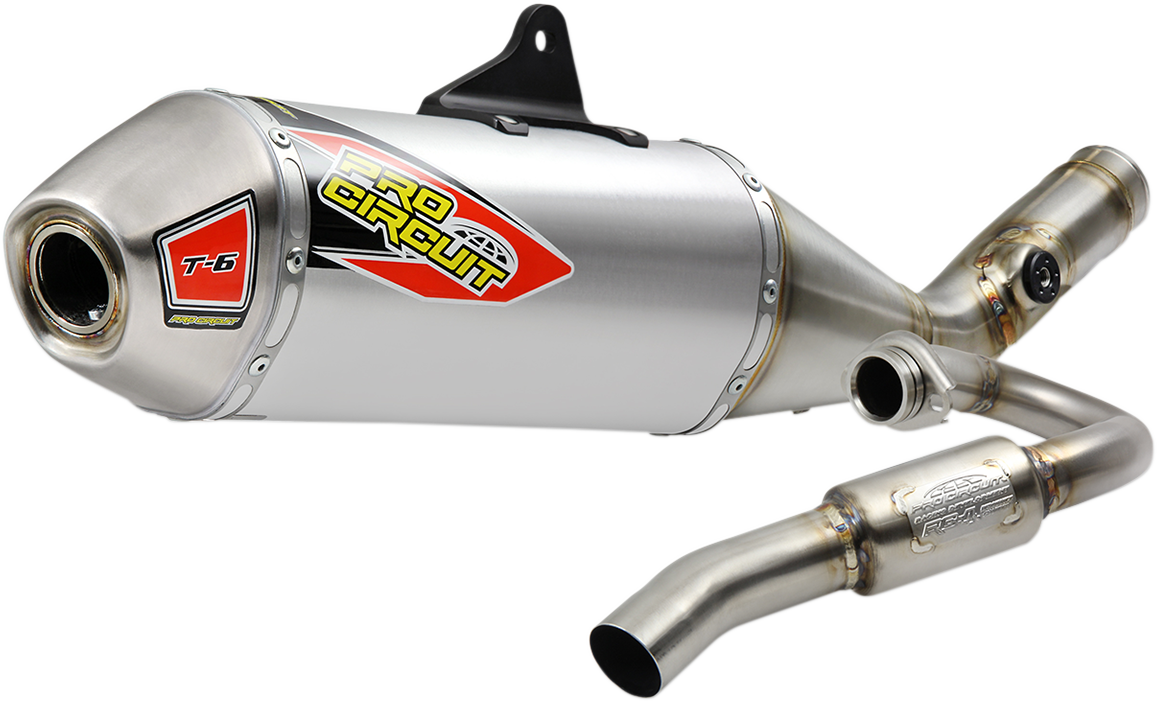 PRO CIRCUIT T-6 stainless steel exhaust system for off-road and closed course riding, shown in the image.