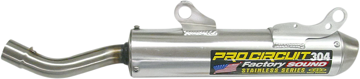 PRO CIRCUIT 304 Silencer exhaust in brushed aluminum, designed for enhanced motorcycle performance and sleek appearance.