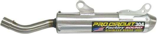 PRO CIRCUIT 304 Silencer exhaust in brushed aluminum, designed for enhanced motorcycle performance and sleek appearance.