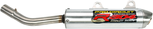 Pro Circuit R-304 two-stroke silencer for racing motorcycles, showcasing the durable metal construction and compact design.